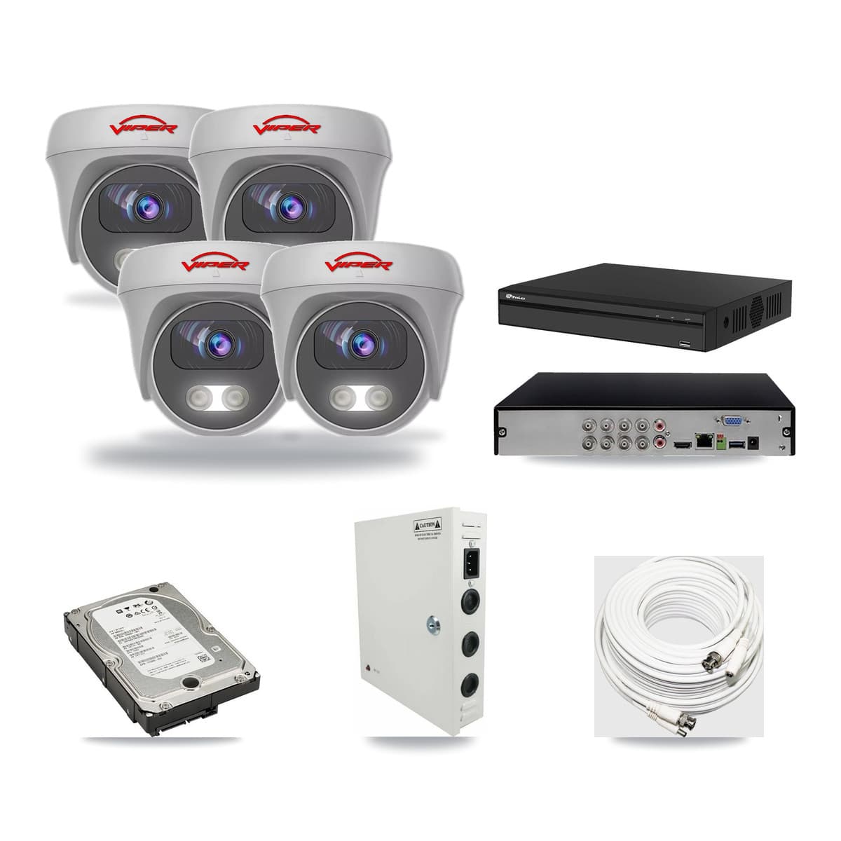 Viper & Prolux 8-Channel 5MP CCTV Kit — 4 White Cameras + 5TB Recording (PXD-5108HS Recorder) - Image 1