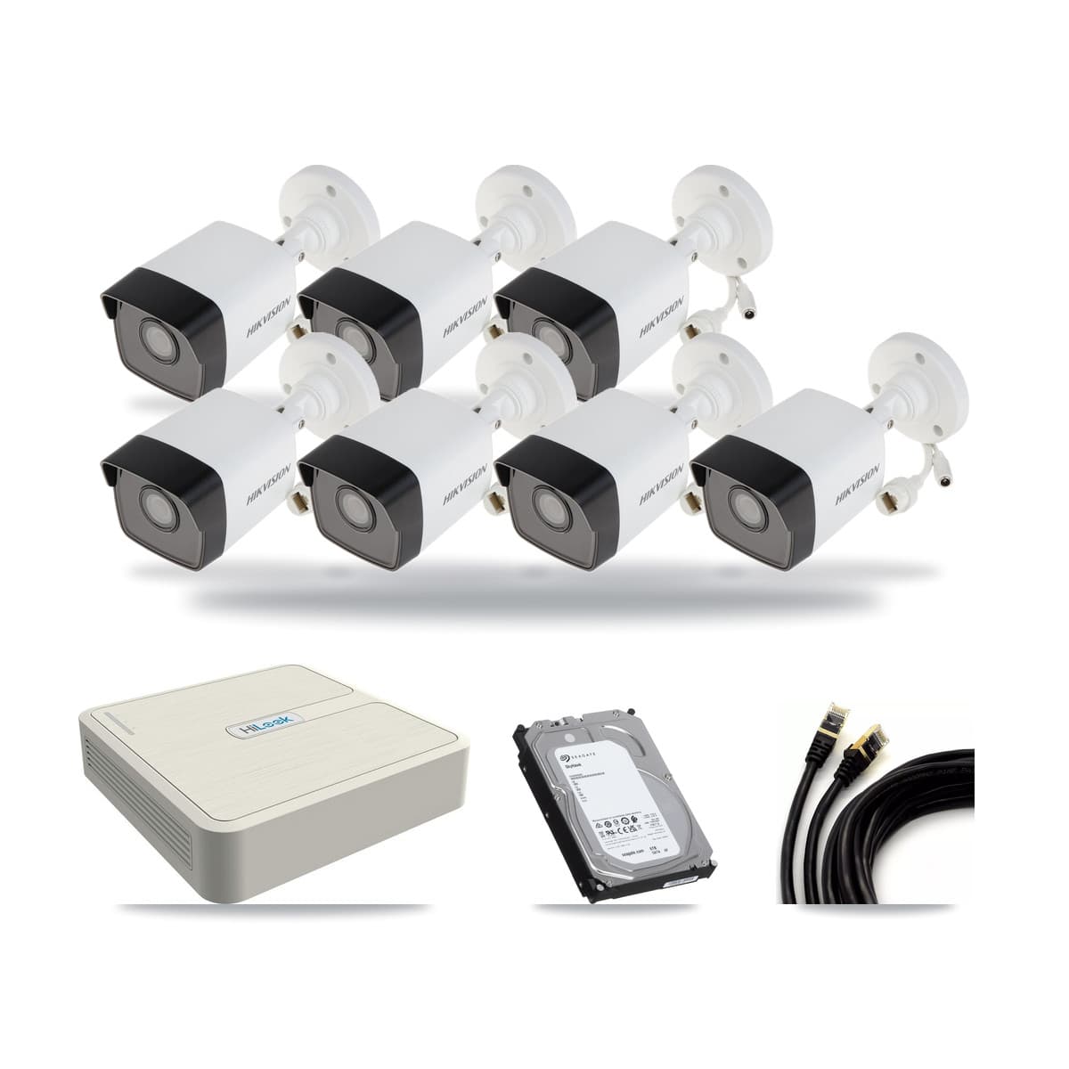 Hikvision & HiLook 8-Channel 5MP CCTV Kit — 7 Bullet Cameras + 6TB Recording (NVR-108H-D Recorder) - Image 1