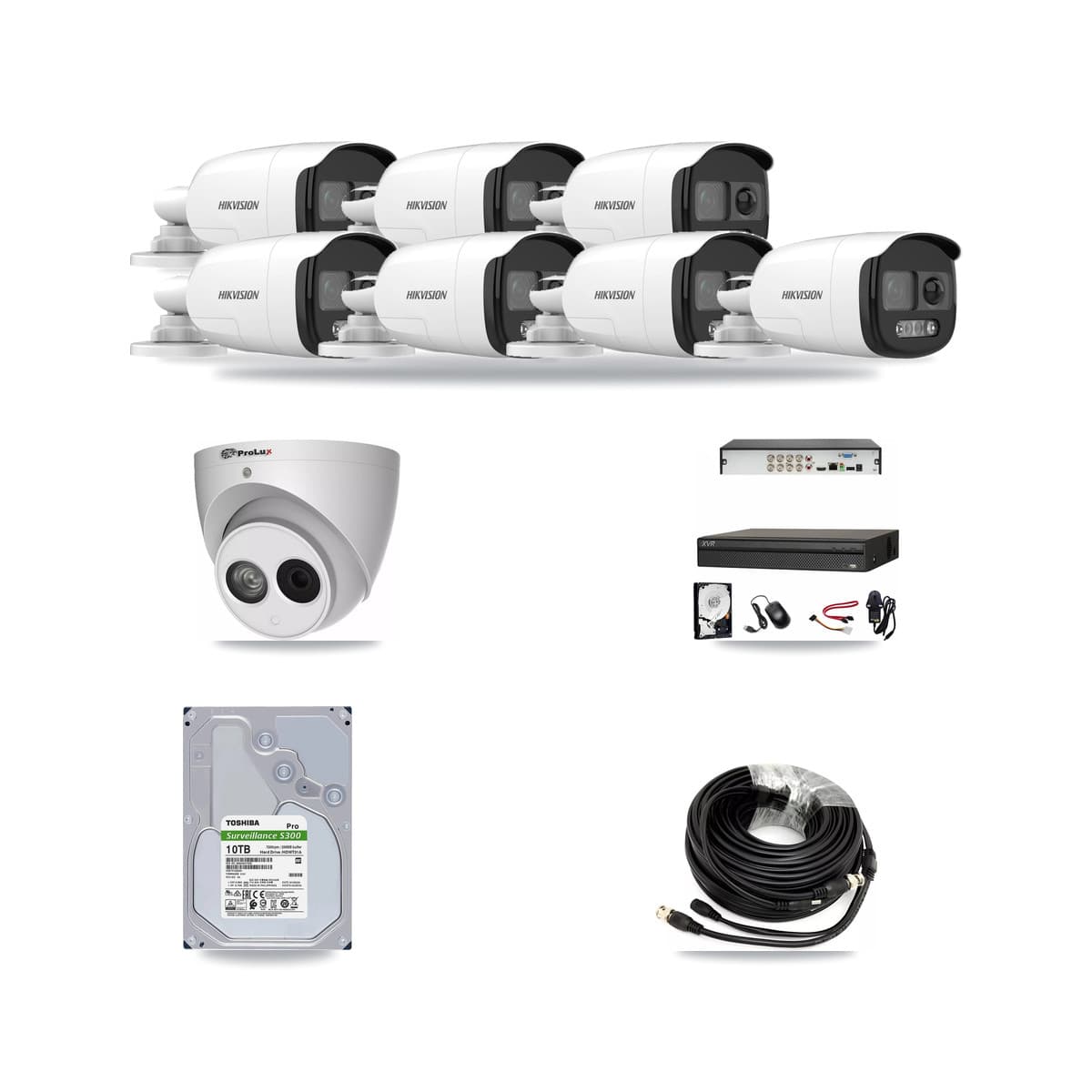 8-Channel 4MP – 5MP CCTV Kit — 7 DS-2CE12KF3T 5MP Bullet + 1 PXC-612C4W-A 4MP Turret Cameras + 10TB Recording (XVR-3108AD Recorder) - Image 1
