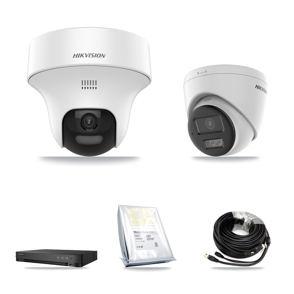 Hikvision 8-Channel 5MP CCTV Kit — 4 DS-2CE70K0T-PTLTS + 2 DS-2CE78K0T-LTS Turret Cameras + 8TB Recording (IDS-7208HQHI-M1/XT Recorder) - Image 1