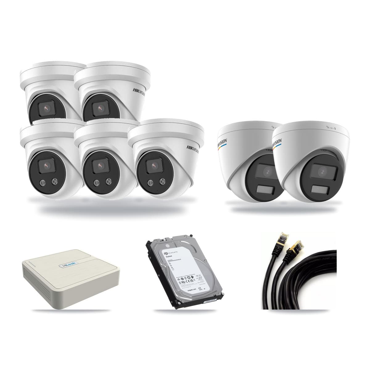 Hikvision & HiLook 8-Channel 2MP – 5MP CCTV Kit — 2 2MP + 5 5MP Turret Cameras + 6TB Recording - Image 1