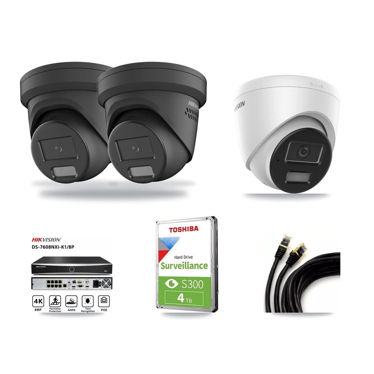 Hikvision 8-Channel 4MP CCTV Kit — 1 DS-2CD1343G2 + 2 DS-2CD2347G2 Turret Cameras + 4TB Recording - Image 1