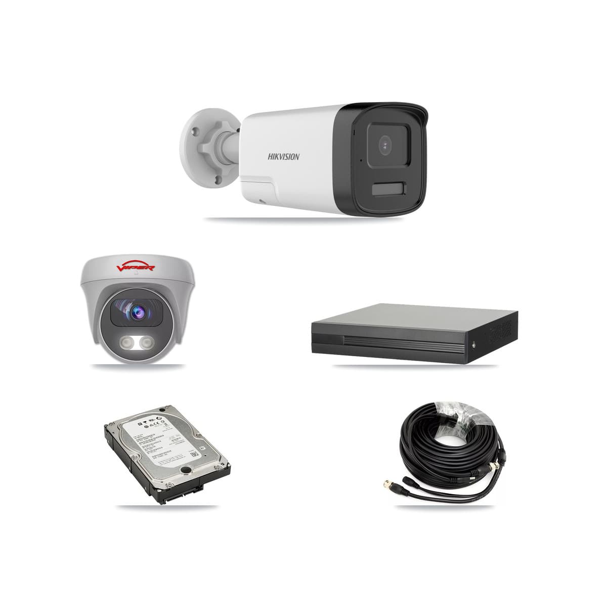 Hikvision & Viper 8-Channel 5MP CCTV Kit — 3 DS-2CE17K0T Bullet + 1 White VIPER-5MP-3K Cameras + 5TB Recording (XVR-3108HS Recorder)