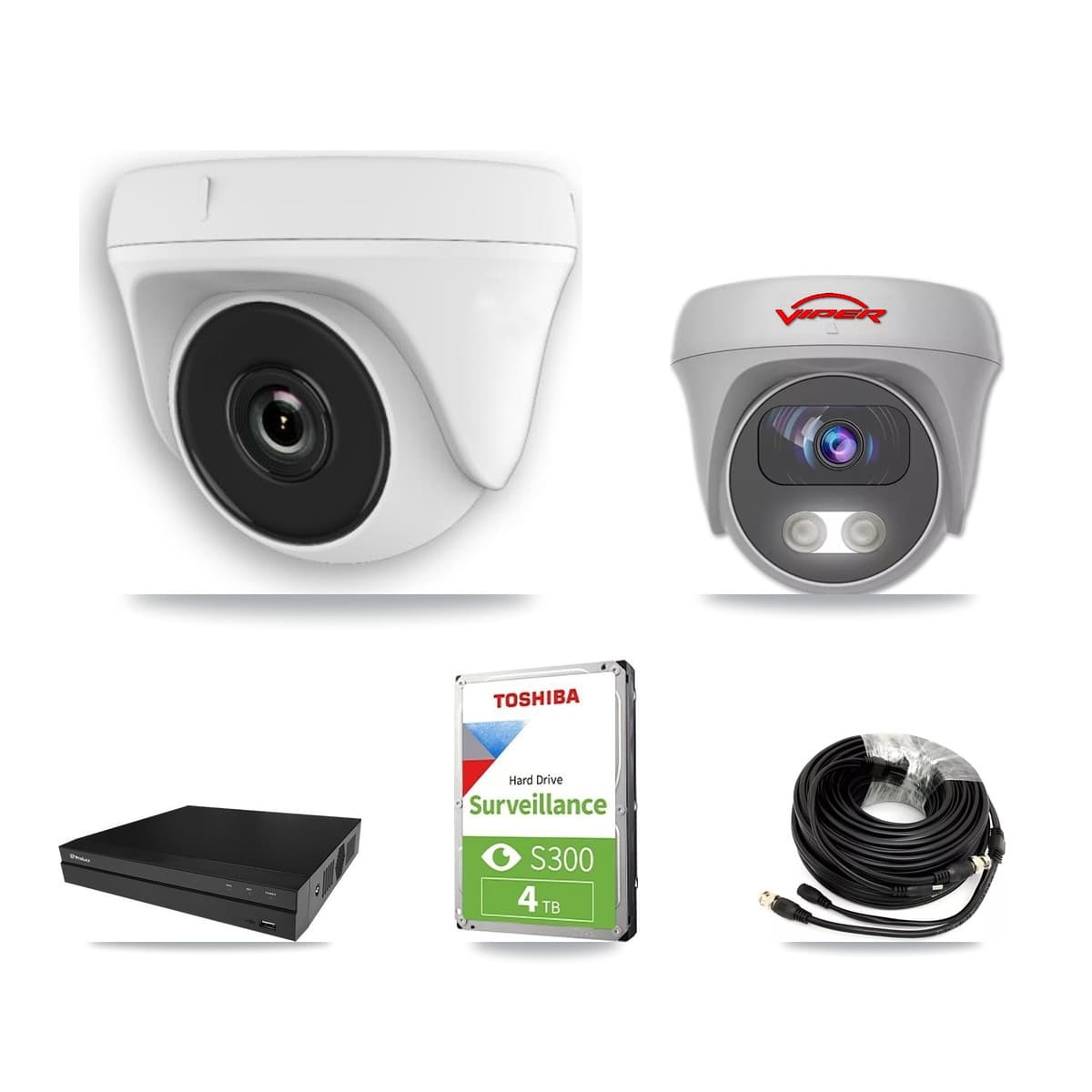 Viper & Prolux 8-Channel 2MP – 5MP CCTV Kit — 4 White 2MP Dome + 1 White 5MP Cameras + 4TB Recording (PXD-5208AN Recorder)