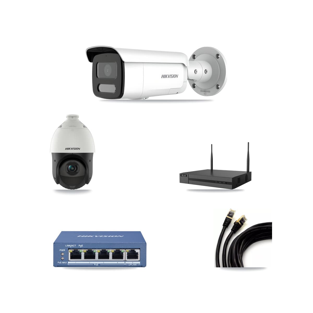 Hikvision & HiLook 4-Channel 4MP CCTV Kit — 1 Bullet + 1 PTZ Cameras + 3TB Recording