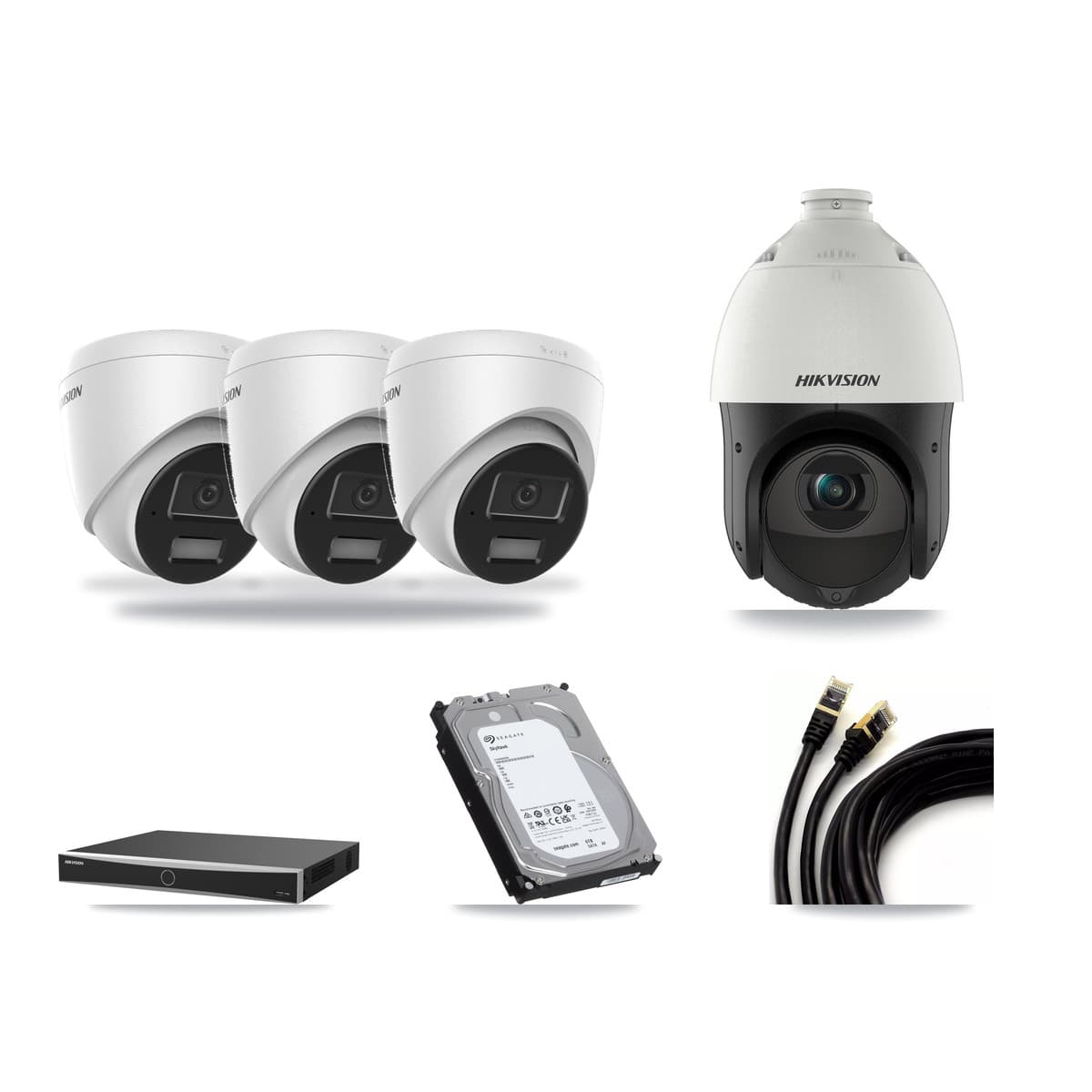 Hikvision 16-Channel 4MP CCTV Kit — 3 Turret + 1 PTZ Cameras + 6TB Recording (DS-7616NXI Recorder) - Image 1