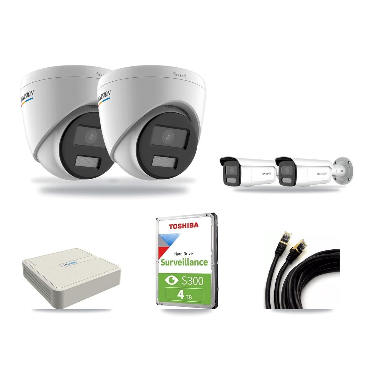 Hikvision & HiLook 8-Channel 2MP – 4MP CCTV Kit — 2 2MP Turret + 2 4MP Bullet Cameras + 4TB Recording (NVR-108H-D Recorder) - Image 1
