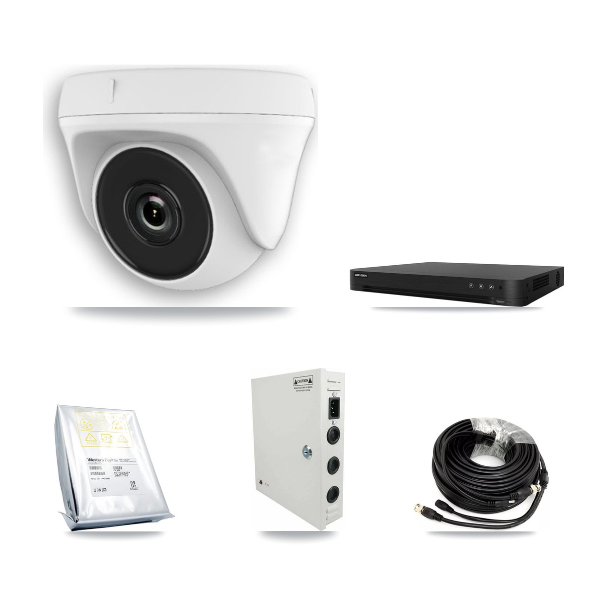 Hikvision 16-Channel 2MP CCTV Kit — 12 White Dome Cameras + 8TB Recording (DS-7216HGHI Recorder)
