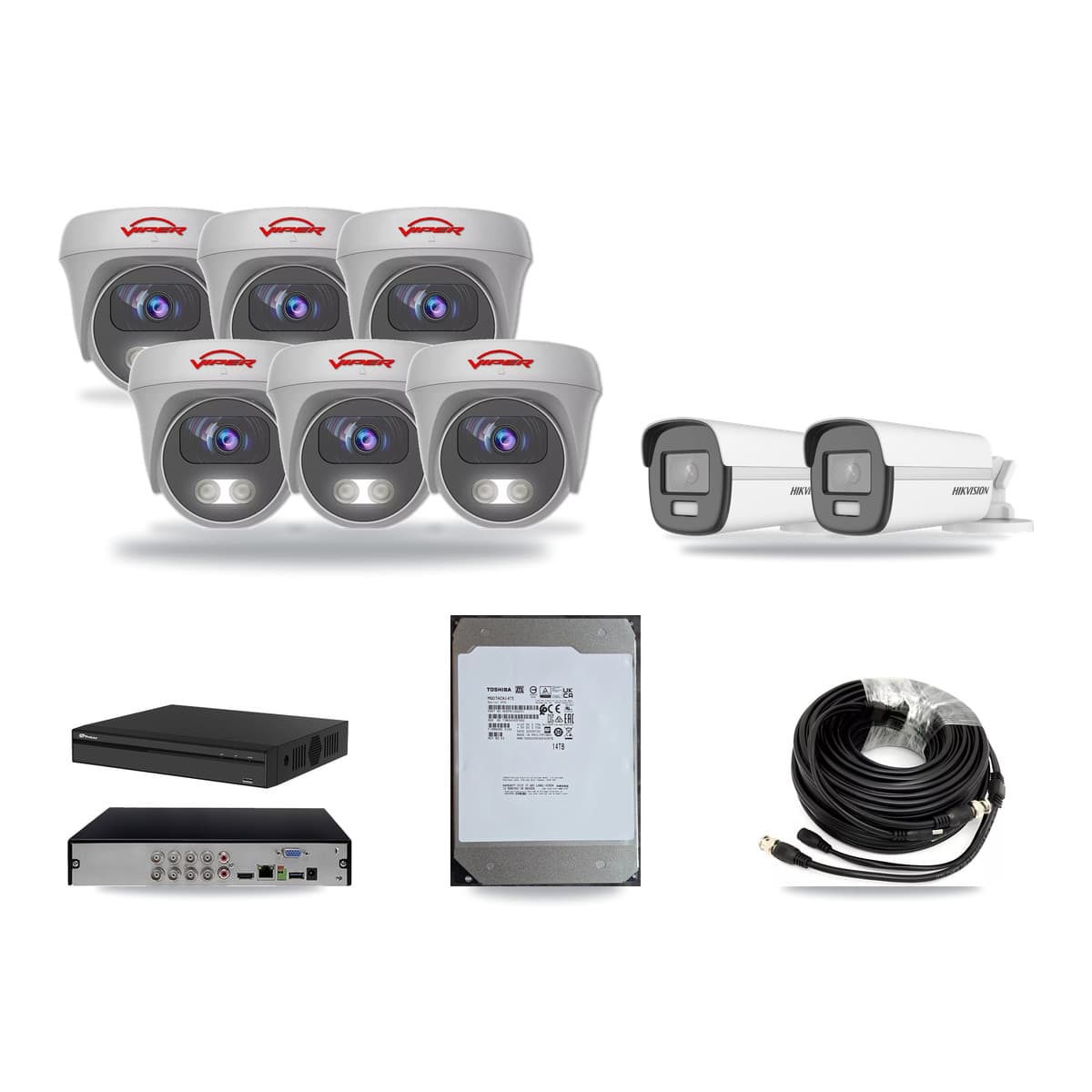 8-Channel 5MP – 4K CCTV Kit — 2 4K Bullet + 6 5MP Cameras + 14TB Recording - Image 1