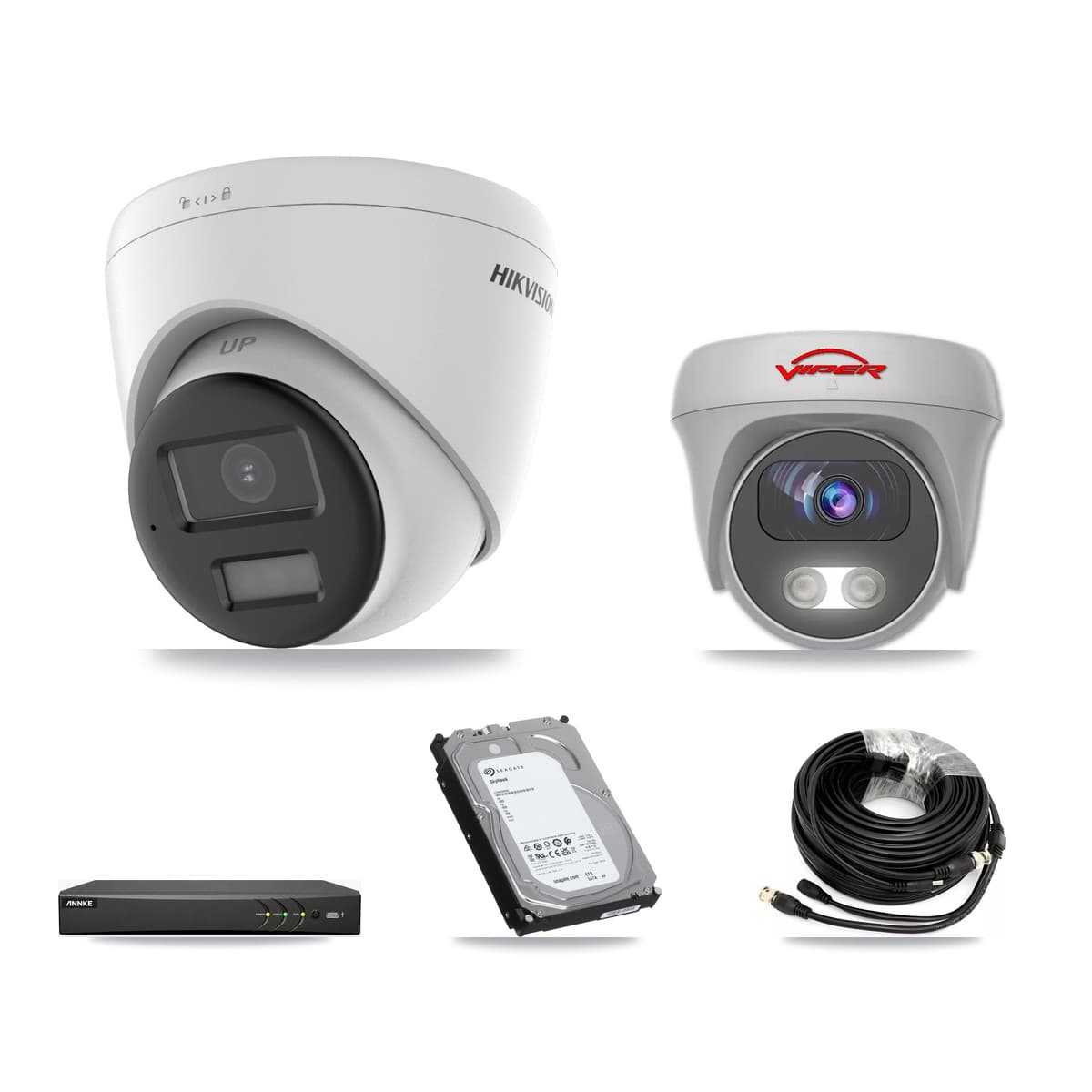 4-Channel 5MP – 4K CCTV Kit — 2 4K Turret + 2 White 5MP Cameras + 6TB Recording (AN-DV4-8MP Recorder) - Image 1