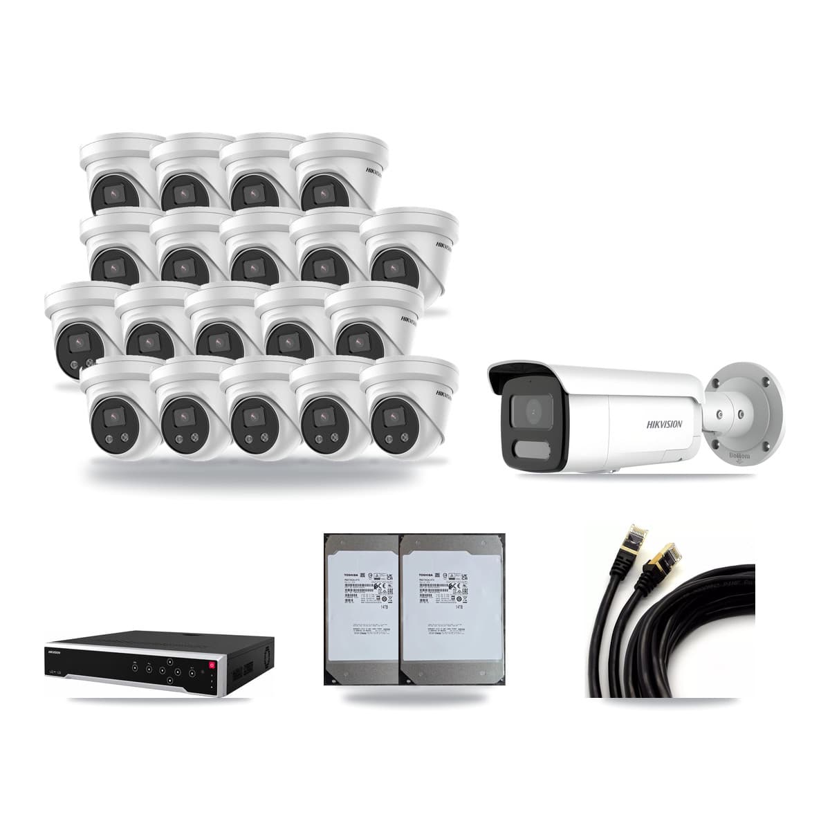 Hikvision 32-Channel 4MP – 5MP CCTV Kit — 1 4MP Bullet + 19 5MP Turret Cameras + 2× 14TB Recording - Image 1