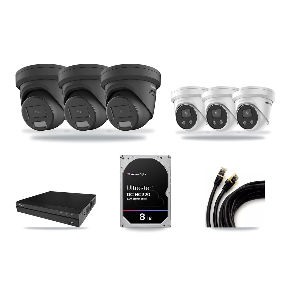 Hikvision & Prolux 8-Channel 4MP – 5MP CCTV Kit — 3 Black 4MP + 3 5MP Turret Cameras + 8TB Recording - Image 1