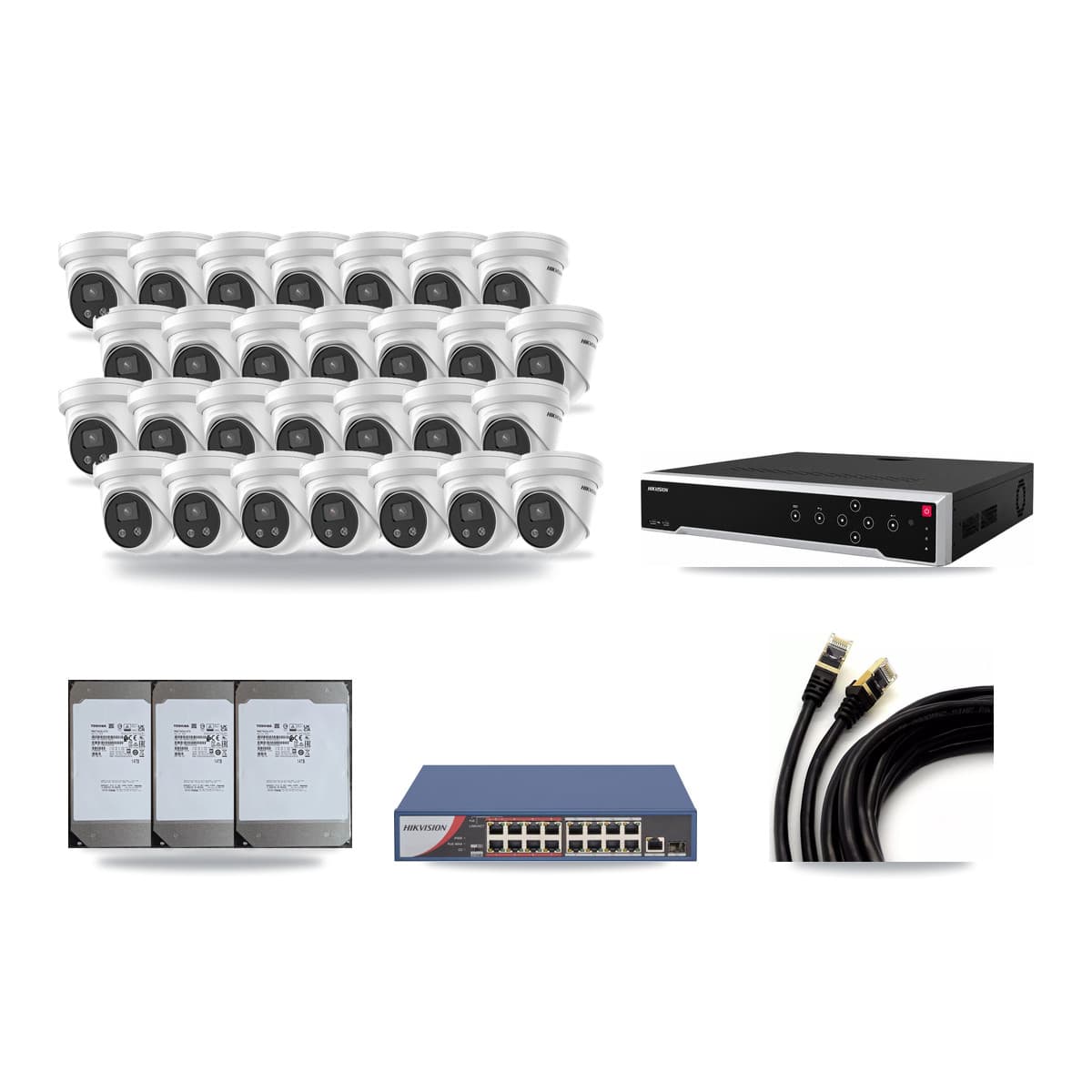 Hikvision 32-Channel 5MP CCTV Kit — 28 Turret Cameras + 3× 14TB Recording - Image 1