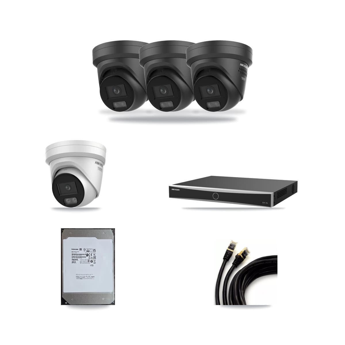 Hikvision 16-Channel 4K CCTV Kit — 1 DS-2CD2387G3 + 3 Black DS-2CD2387G3 Turret Cameras + 14TB Recording - Image 1