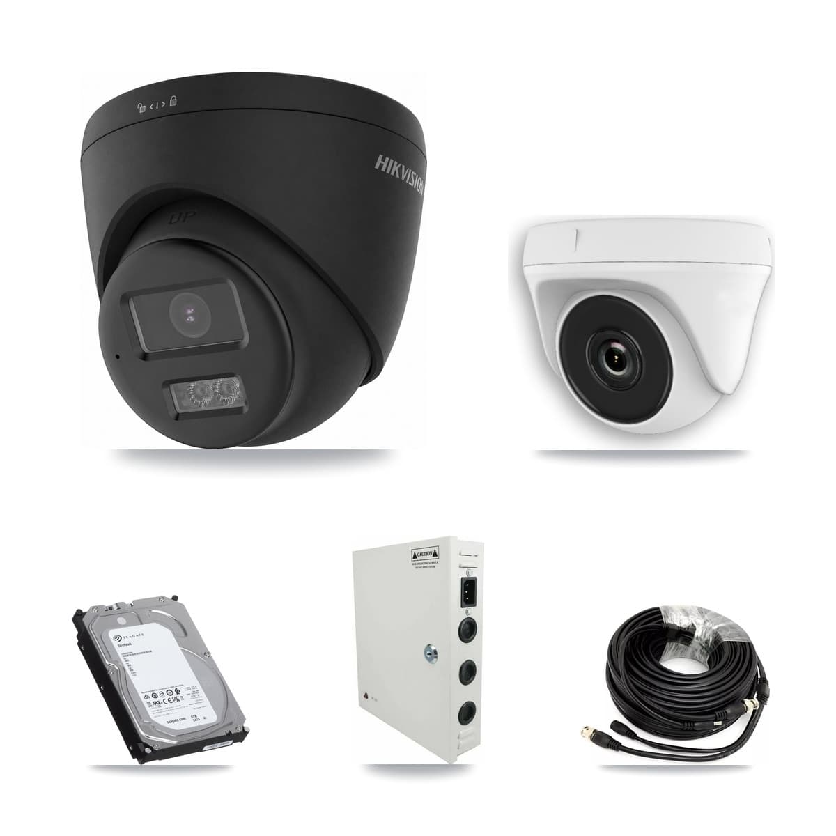 Hikvision 32-Channel 2MP – 4K CCTV Kit — 8 Black 4K Turret + 8 White 2MP Dome Cameras + 3× 6TB Recording
