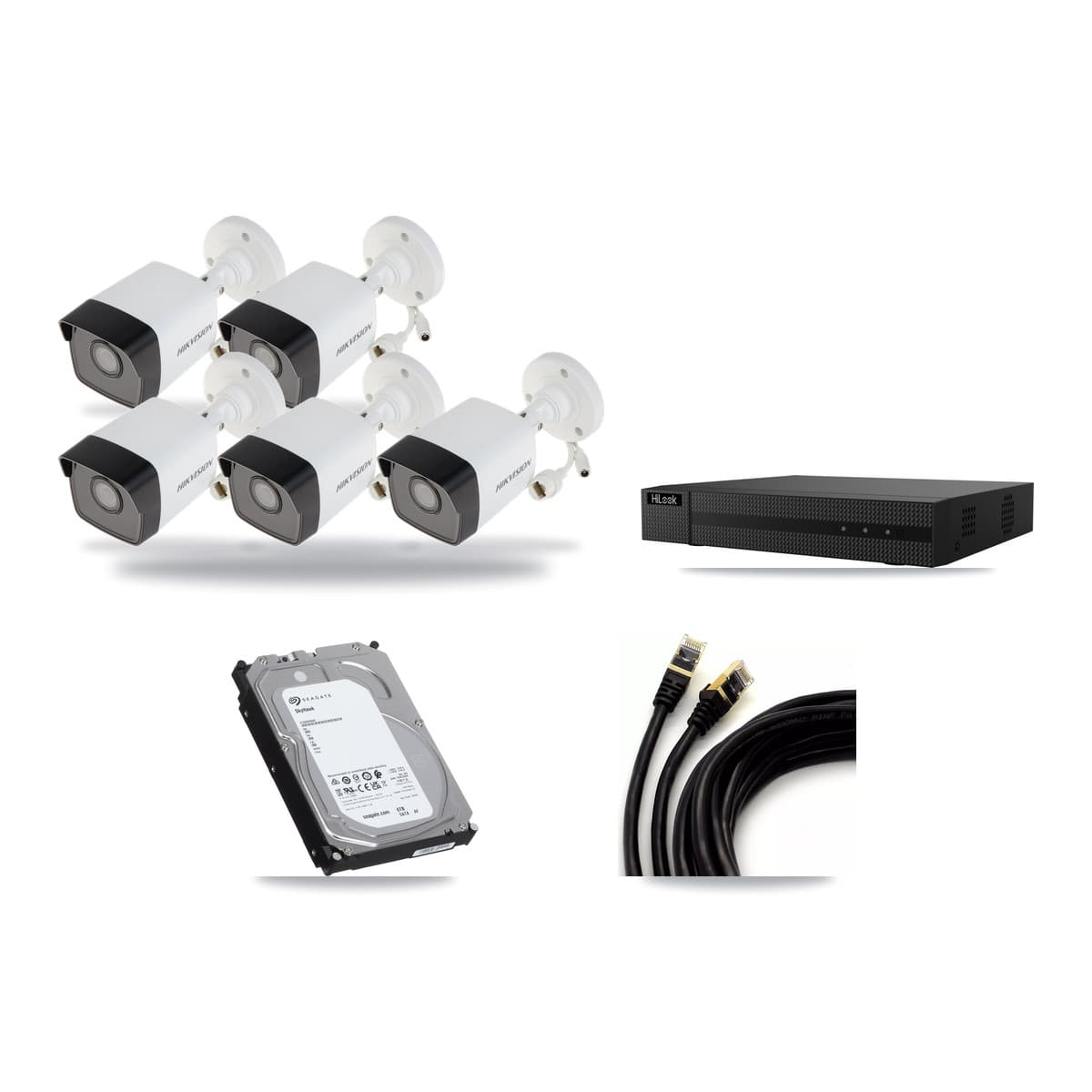 Hikvision & HiLook 8-Channel 5MP CCTV Kit — 5 Bullet Cameras + 6TB Recording (NVR-108MH-D Recorder) - Image 1