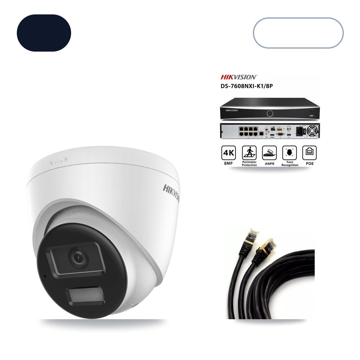 Hikvision DS-7608NXI-K1/8P 8-Channel NVR CCTV Kit — 3× DS-2CD1383G2-LIU 4K Cameras + 6TB HDD