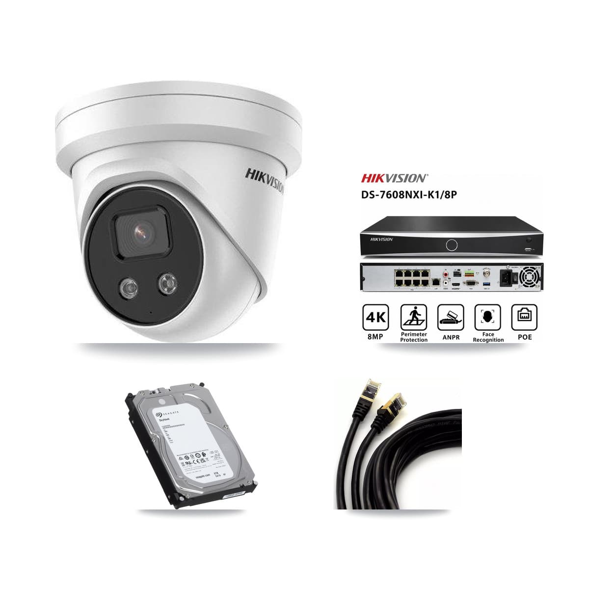 Hikvision 8-Channel 5MP CCTV Kit — 4 Turret Cameras + 6TB Recording (DS-7608NXI Recorder)