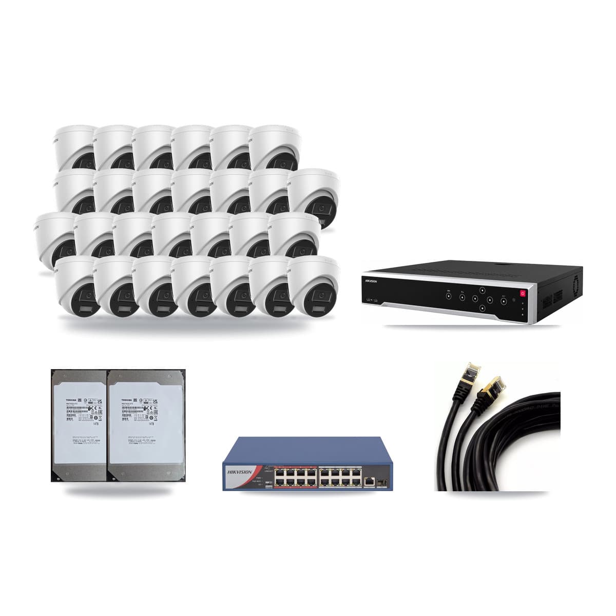 Hikvision 32-Channel 4MP CCTV Kit — 27 Turret Cameras + 2× 14TB Recording - Image 1