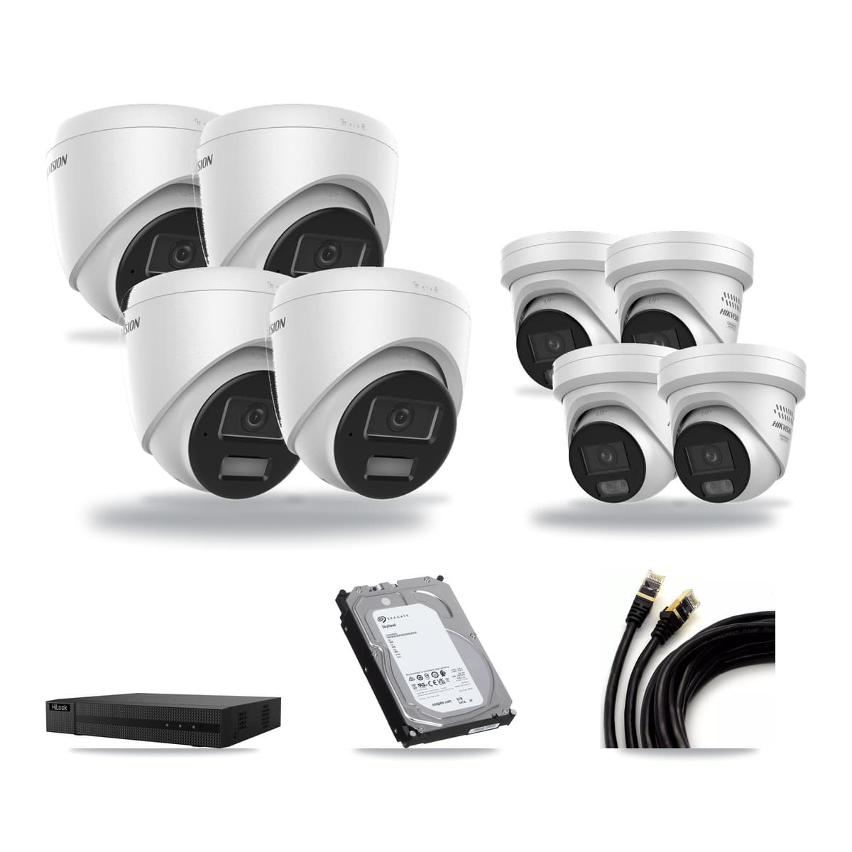 Hikvision & HiLook 8-Channel 4MP CCTV Kit — 4 DS-2CD1343G2 + 4 DS-2CD2347G3 Turret Cameras + 6TB Recording - Image 1