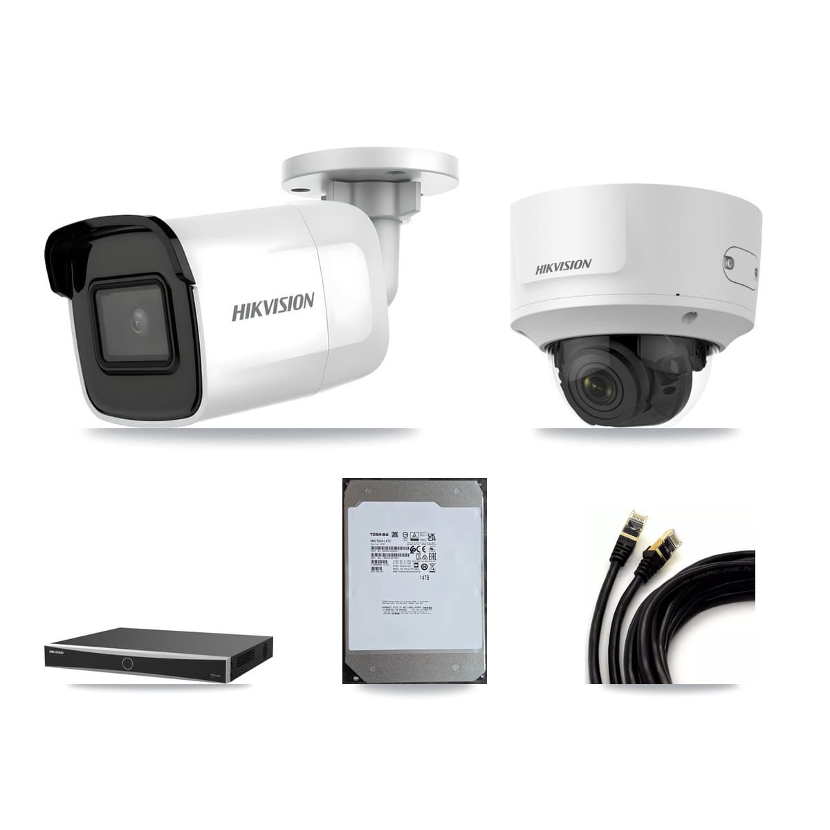 Hikvision 16-Channel 2MP – 4K CCTV Kit — 5 4K Bullet + 1 2MP Dome Cameras + 14TB Recording (DS-7616NXI Recorder)