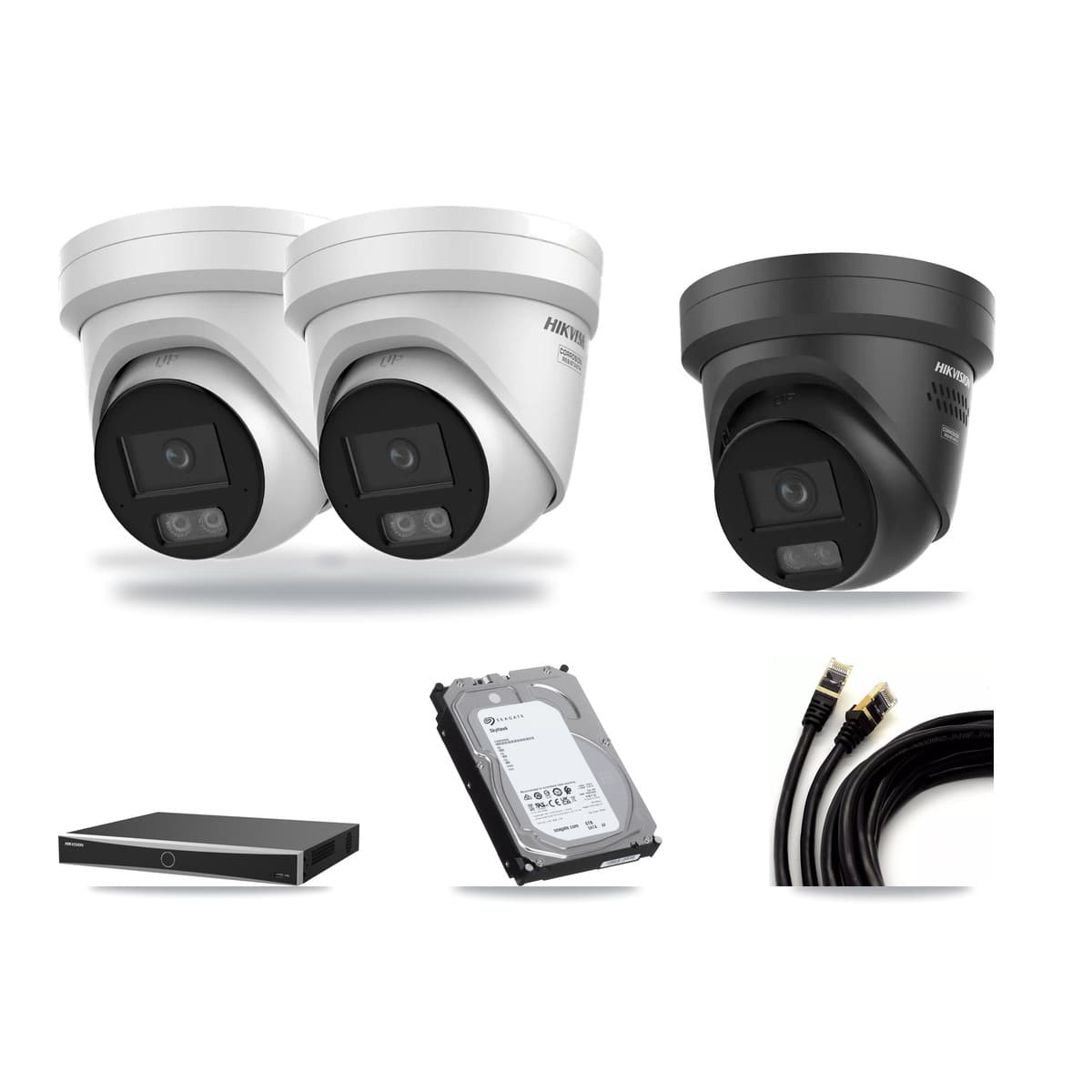 Hikvision 16-Channel 4K CCTV Kit — 2 + 1 Black Turret Cameras + 6TB Recording (DS-7616NXI Recorder) - Image 1