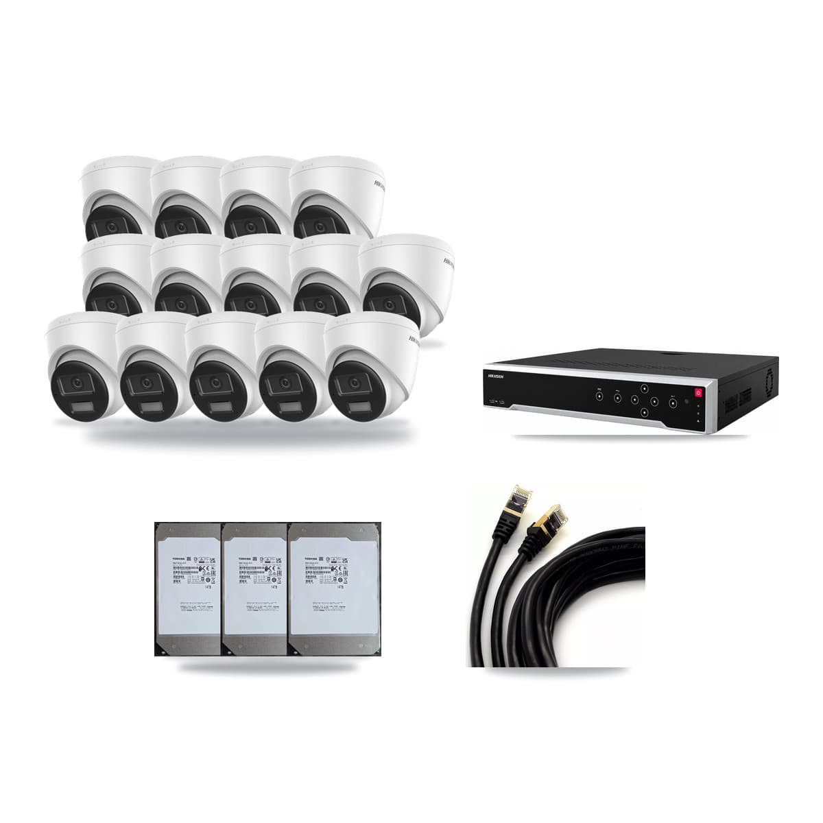 Hikvision 32-Channel 4K CCTV Kit — 14 DS-2CD1383G2-LIUF/SL Turret Cameras + 3× 14TB Recording (DS-7732NI-M4/24P Recorder) - Image 1