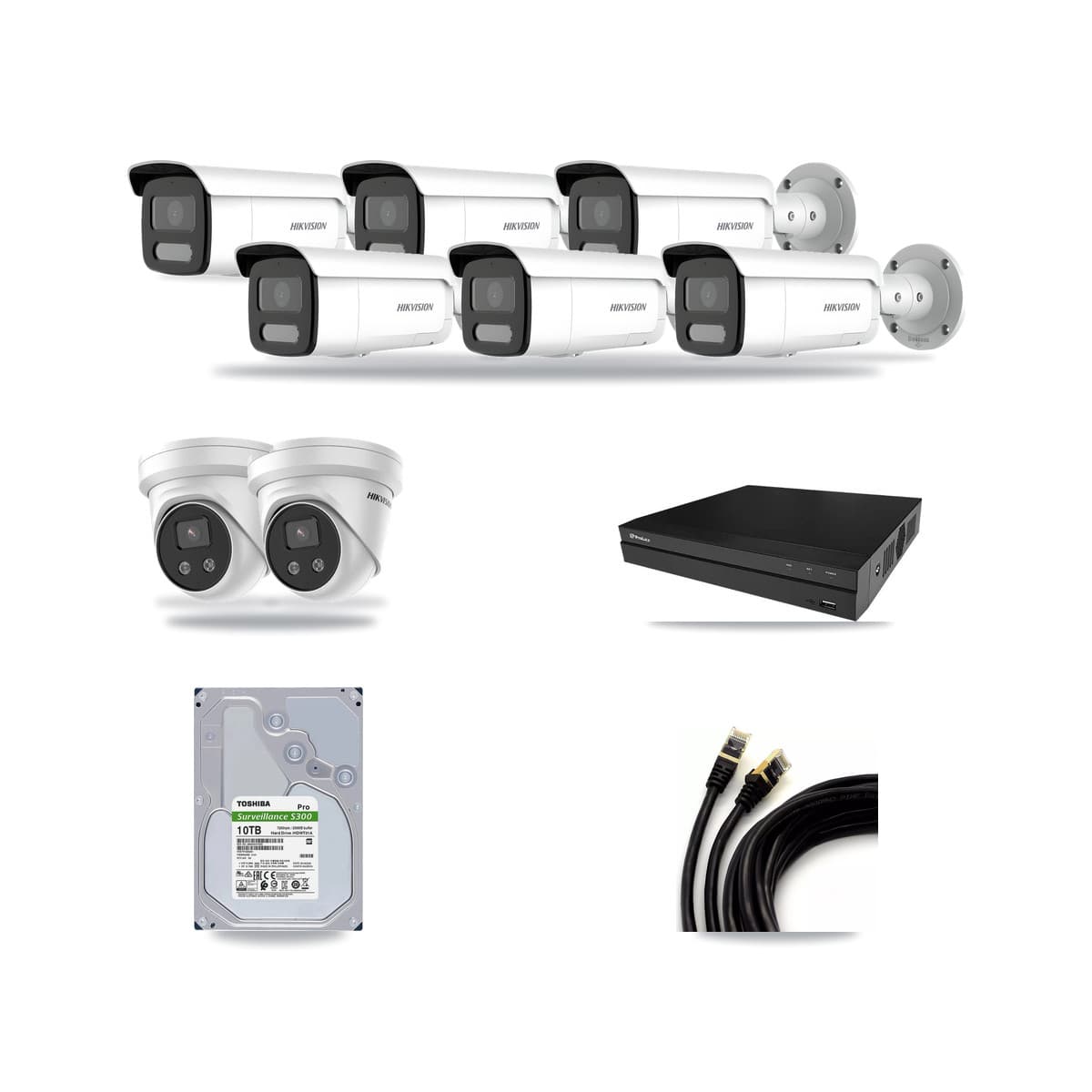 Hikvision & Prolux 8-Channel 4MP – 5MP CCTV Kit — 6 4MP Bullet + 2 5MP Turret Cameras + 10TB Recording - Image 1