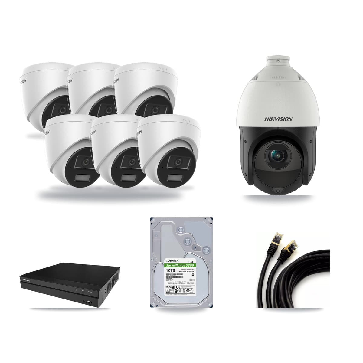 Hikvision & Prolux 8-Channel 4MP CCTV Kit — 6 Turret + 1 PTZ Cameras + 10TB Recording - Image 1