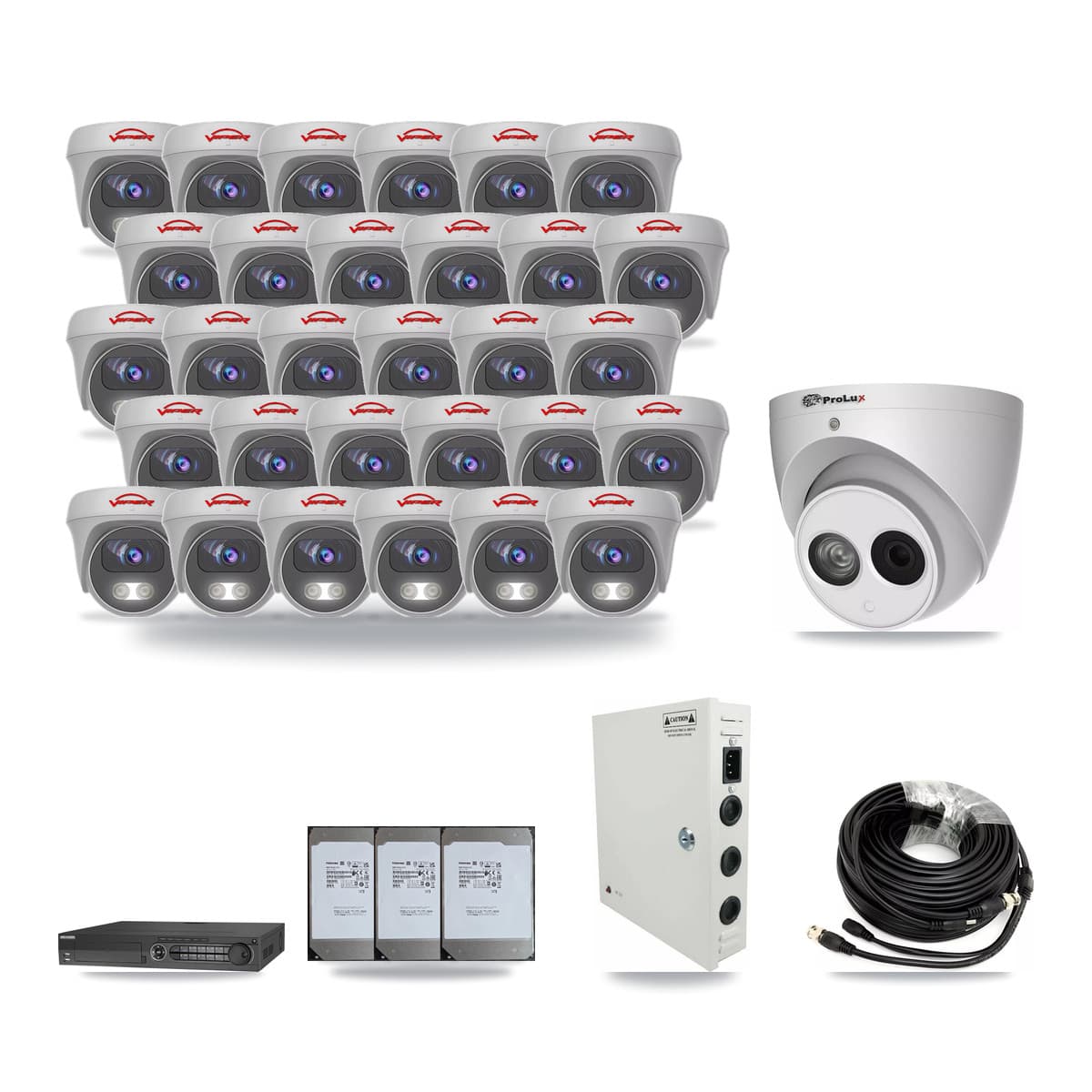 32-Channel 4MP – 5MP CCTV Kit — 1 4MP Turret + 30 5MP Cameras + 3× 14TB Recording - Image 1
