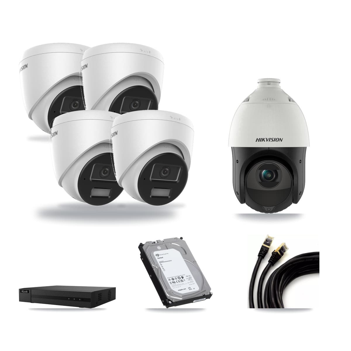 Hikvision & HiLook 8-Channel 4MP CCTV Kit — 4 Turret + 1 PTZ Cameras + 6TB Recording (NVR-108MH-D Recorder) - Image 1