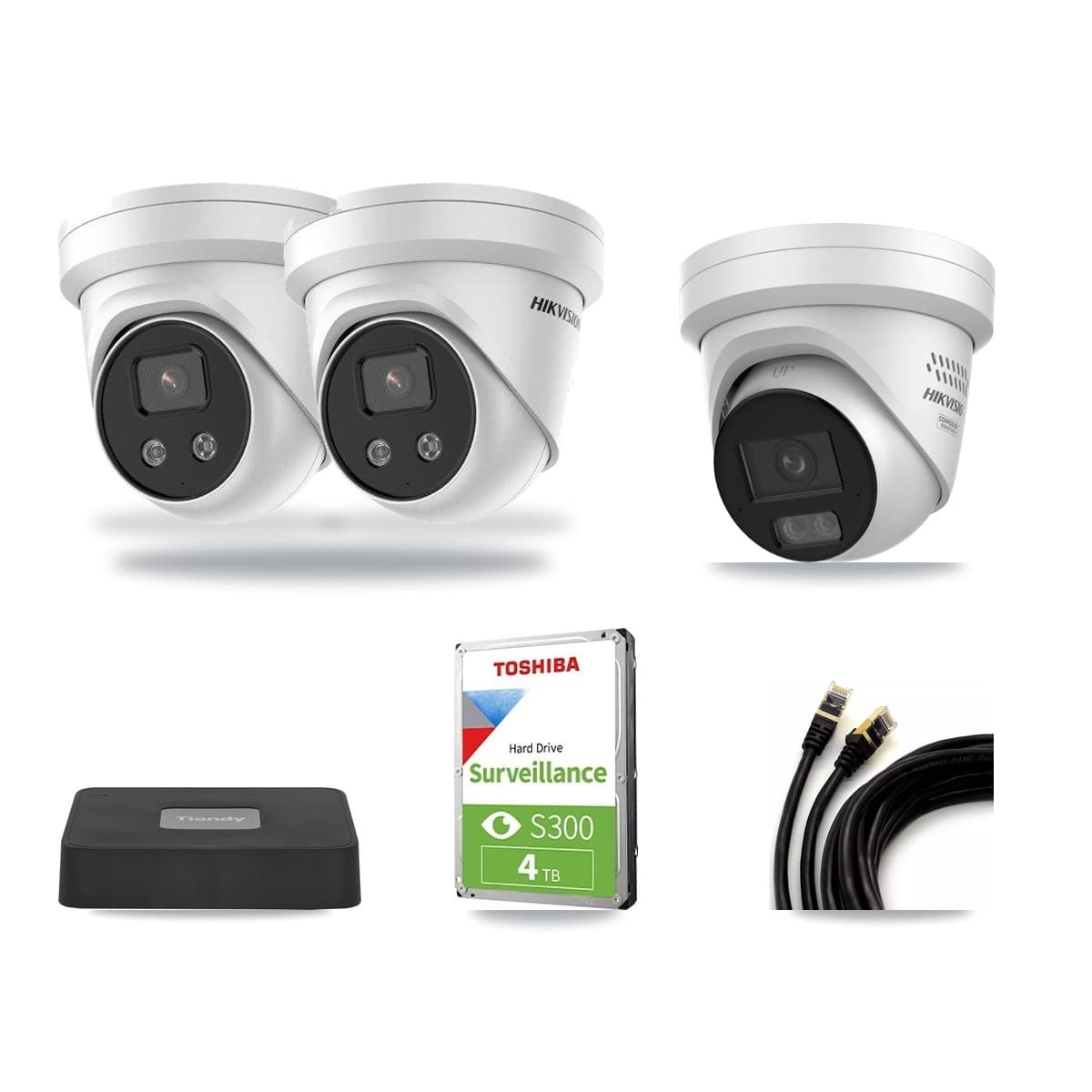 Hikvision & Tiandy 4-Channel 4MP – 5MP CCTV Kit — 1 DS-2CD2347G3 4MP + 2 DS-2CD3356G2 5MP Turret Cameras + 4TB Recording - Image 1