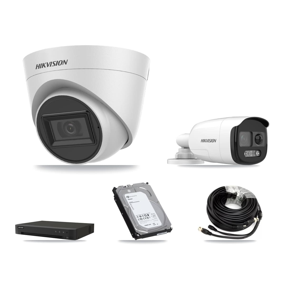 Hikvision 16-Channel 5MP CCTV Kit — 2 Bullet + 6 White Turret Cameras + 6TB Recording
