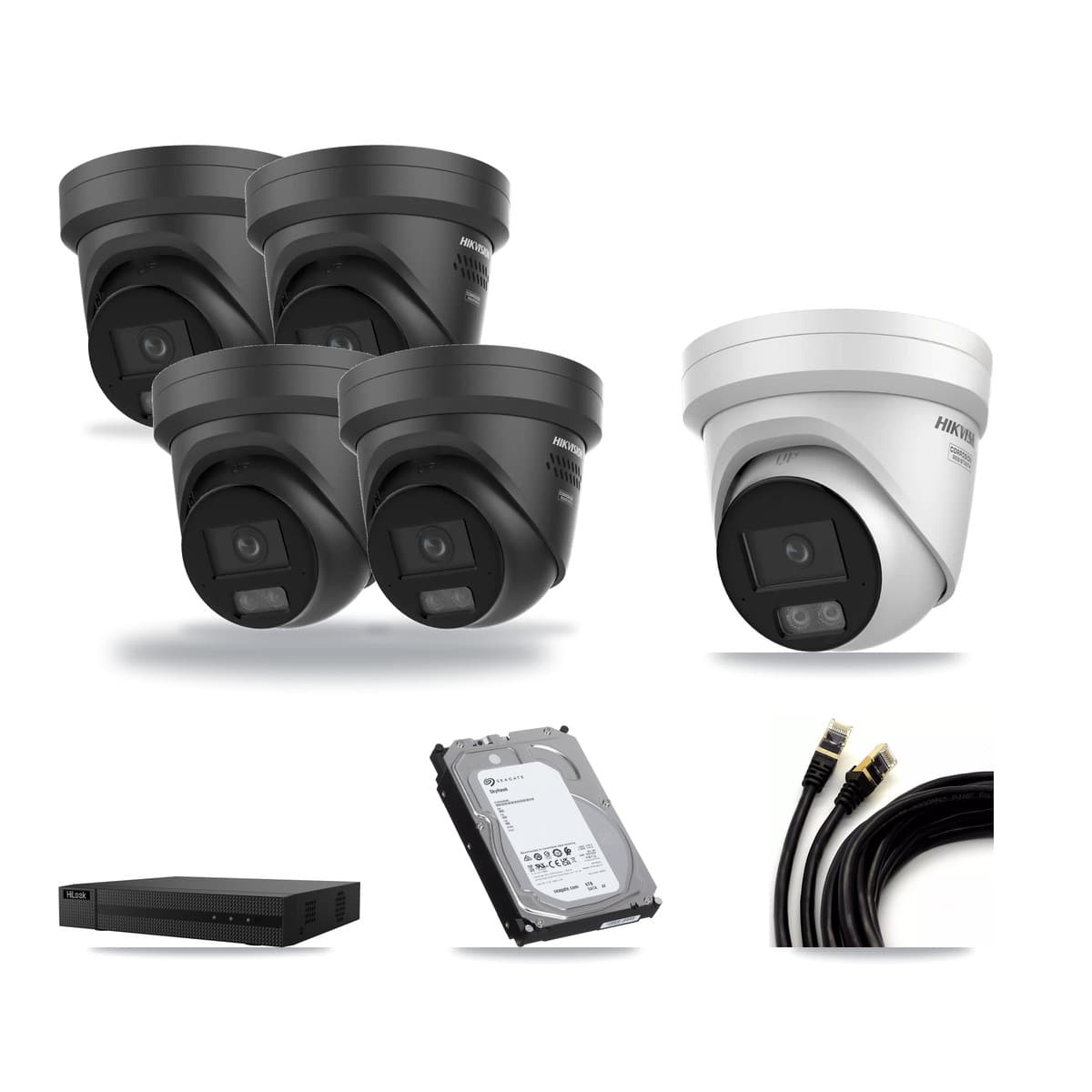 Hikvision & HiLook 8-Channel 4K CCTV Kit — 1 DS-2CD2387G3 + 4 Black DS-2CD2387G3 Turret Cameras + 6TB Recording - Image 1
