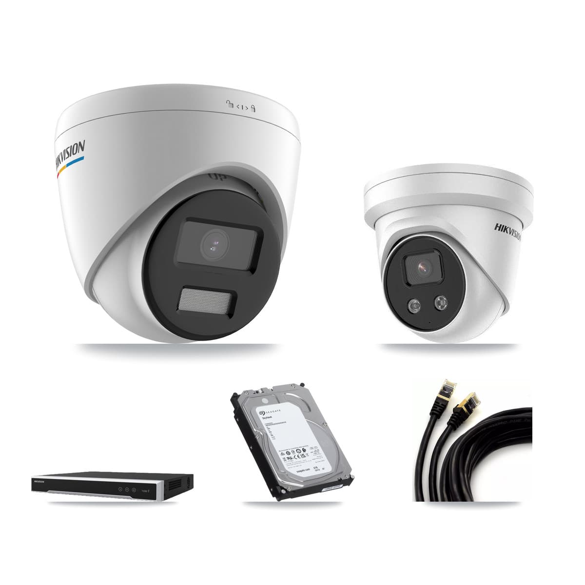 Hikvision 8-Channel 2MP – 5MP CCTV Kit — 3 2MP + 3 5MP Turret Cameras + 6TB Recording (DS-7608NI-M2 Recorder)