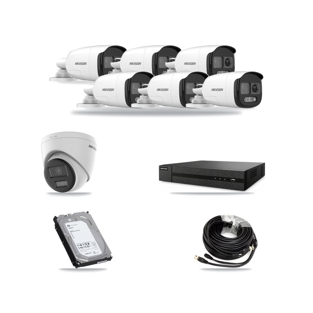 Hikvision 8-Channel 5MP – 4K CCTV Kit — 6 DS-2CE12KF3T 5MP Bullet + 1 DS-2CE78U0T 4K Turret Cameras + 6TB Recording - Image 1