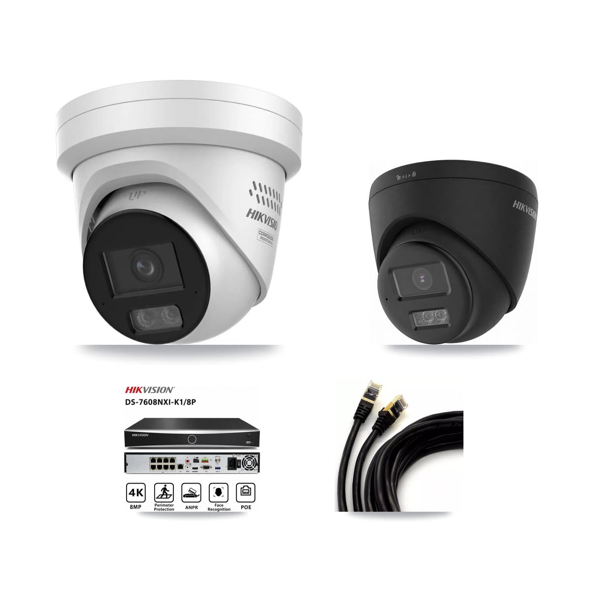 Hikvision 8-Channel 4MP – 4K CCTV Kit — 1 4K + 4 4MP Turret Cameras + 8TB Recording