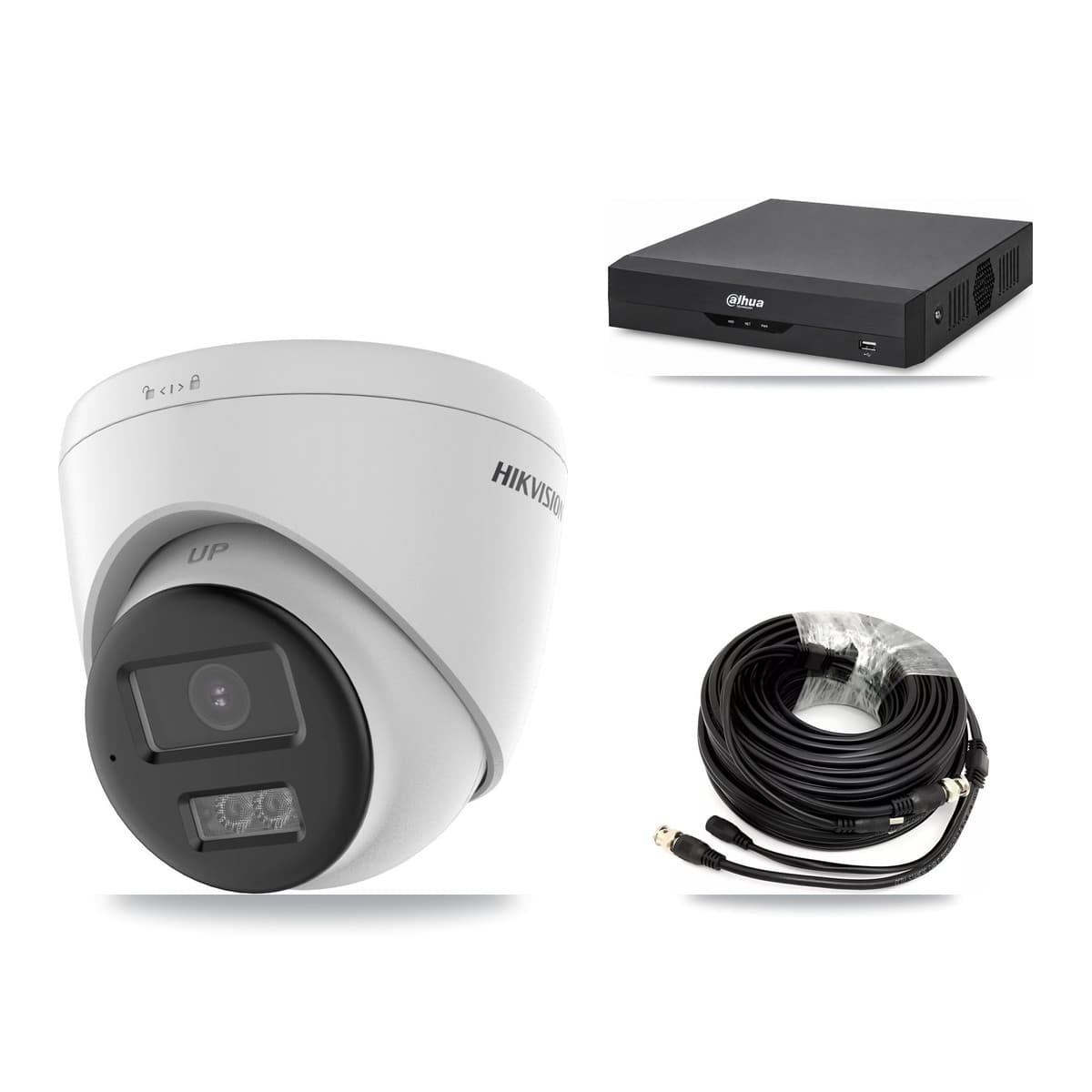 Hikvision & Dahua 4-Channel 5MP CCTV Kit — 2 DS-2CE78K0T-LTS Turret Cameras + 3TB Recording (DH-XVR5104HS-4KL-I2 Recorder)