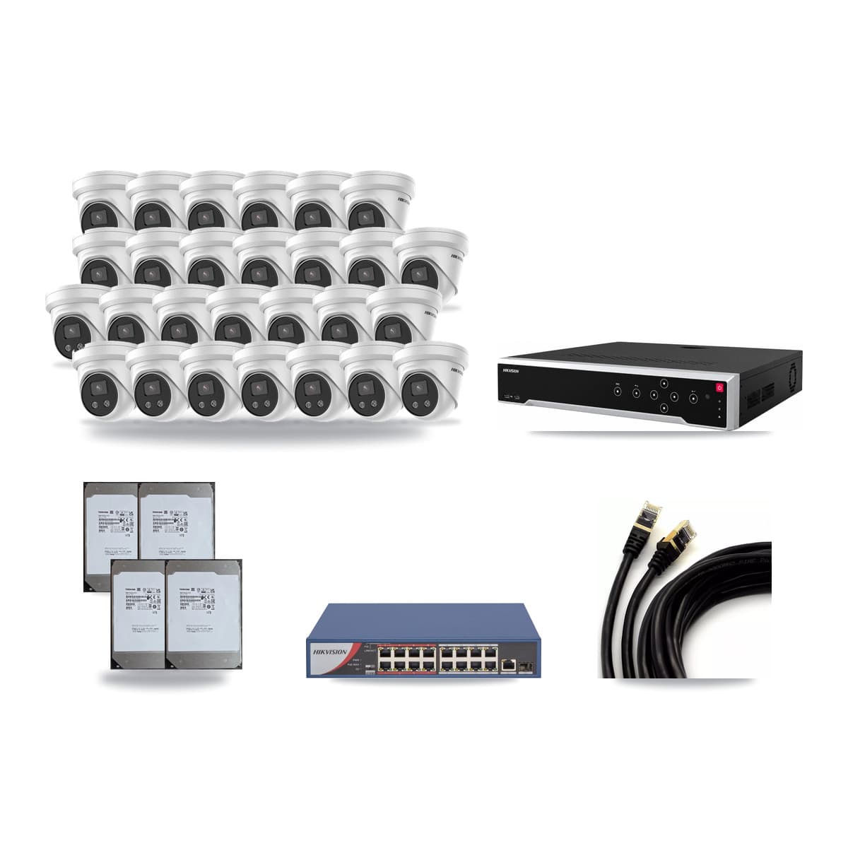 Hikvision 32-Channel 5MP CCTV Kit — 27 Turret Cameras + 4× 14TB Recording - Image 1