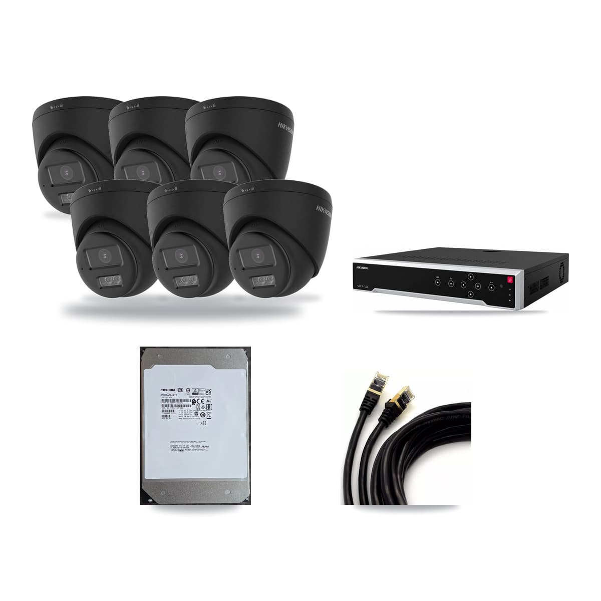Hikvision 32-Channel 4K CCTV Kit — 6 Black DS-2CD1383G2 Turret Cameras + 14TB Recording - Image 1