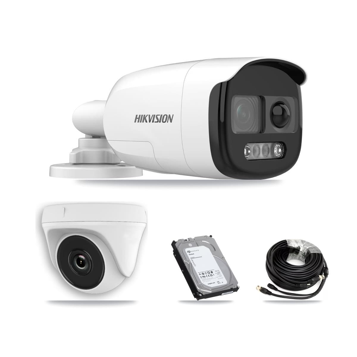 Hikvision & Prolux 8-Channel 2MP – 5MP CCTV Kit — 3 DS-2CE12KF3T 5MP Bullet + 1 White HDT-2MP-N20W 2MP Dome Cameras + 6TB Recording
