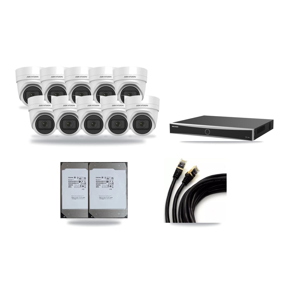 Hikvision 16-channel CCTV kit: 10 cameras (10× 4K Turret), 2× 14TB hard drive