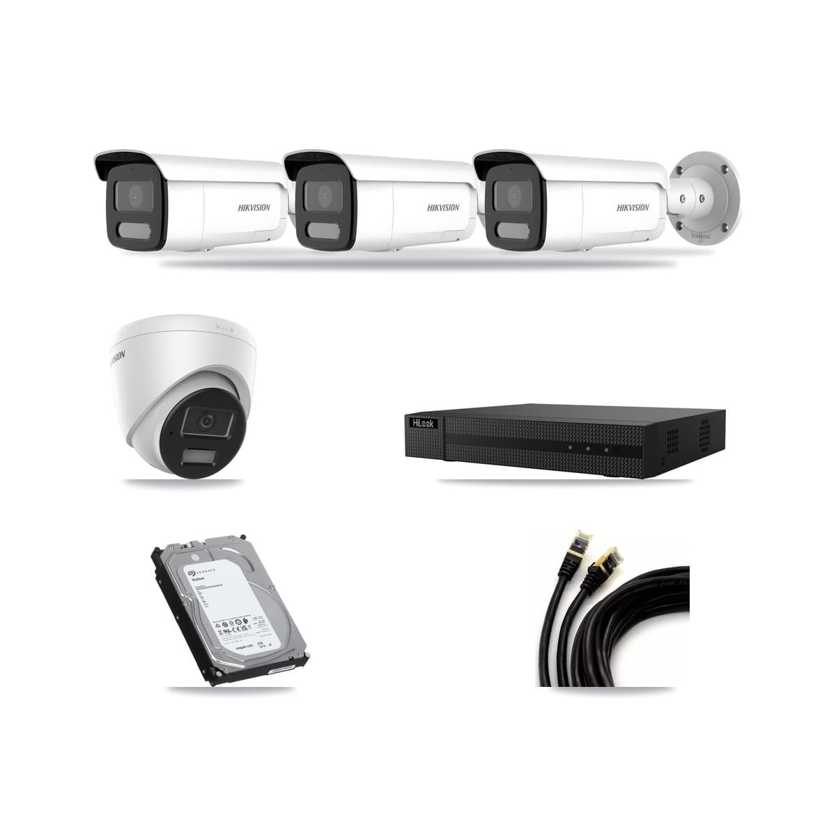 Hikvision & HiLook 8-Channel 4MP CCTV Kit — 1 DS-2CD1343G2 Turret + 3 DS-2CD2T47G2H Bullet Cameras + 6TB Recording (NVR-108MH-D Recorder) - Image 1