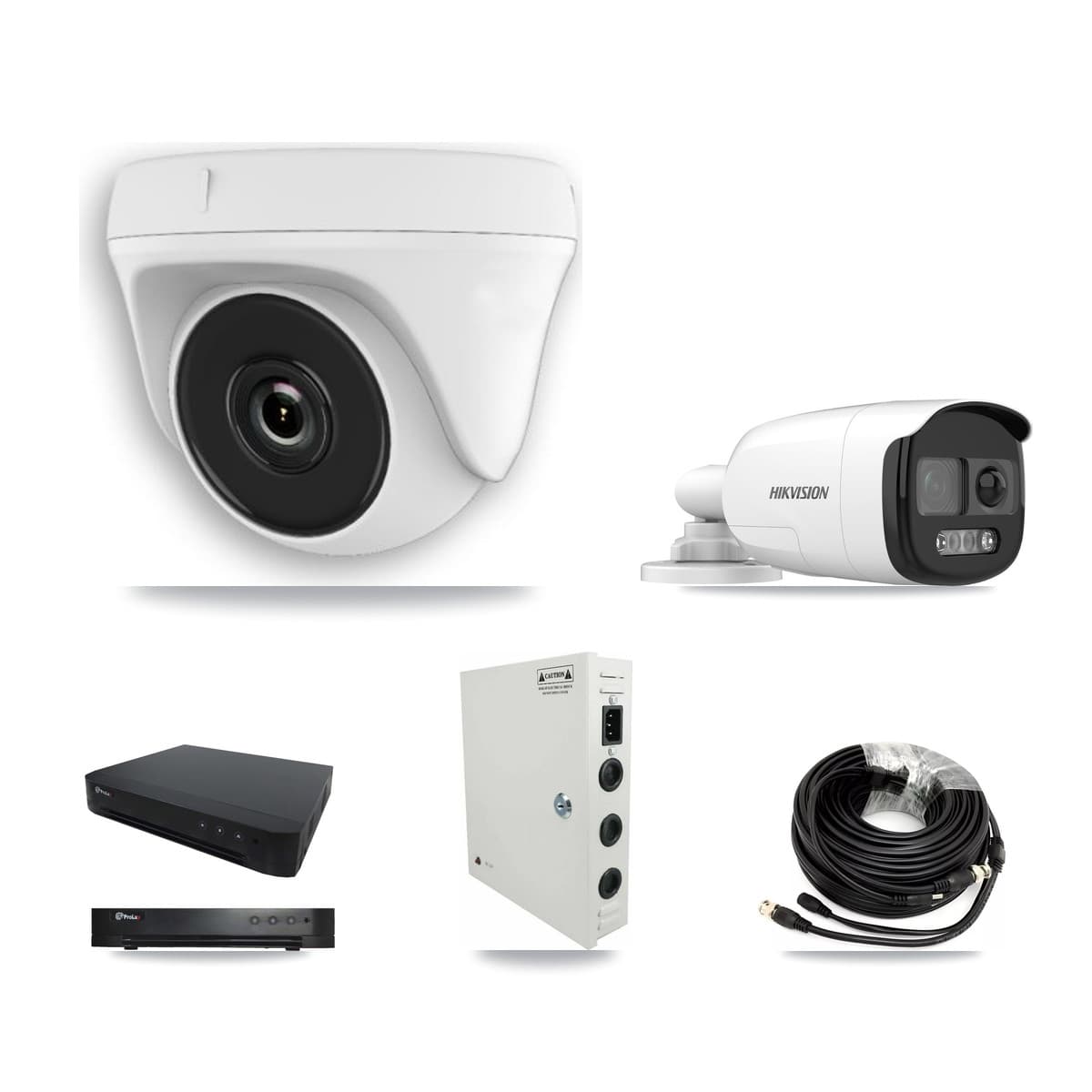 Hikvision & Prolux 16-Channel 2MP – 5MP CCTV Kit — 1 DS-2CE12KF3T 5MP Bullet + 10 White HDT-2MP-N20W 2MP Dome Cameras + 8TB Recording