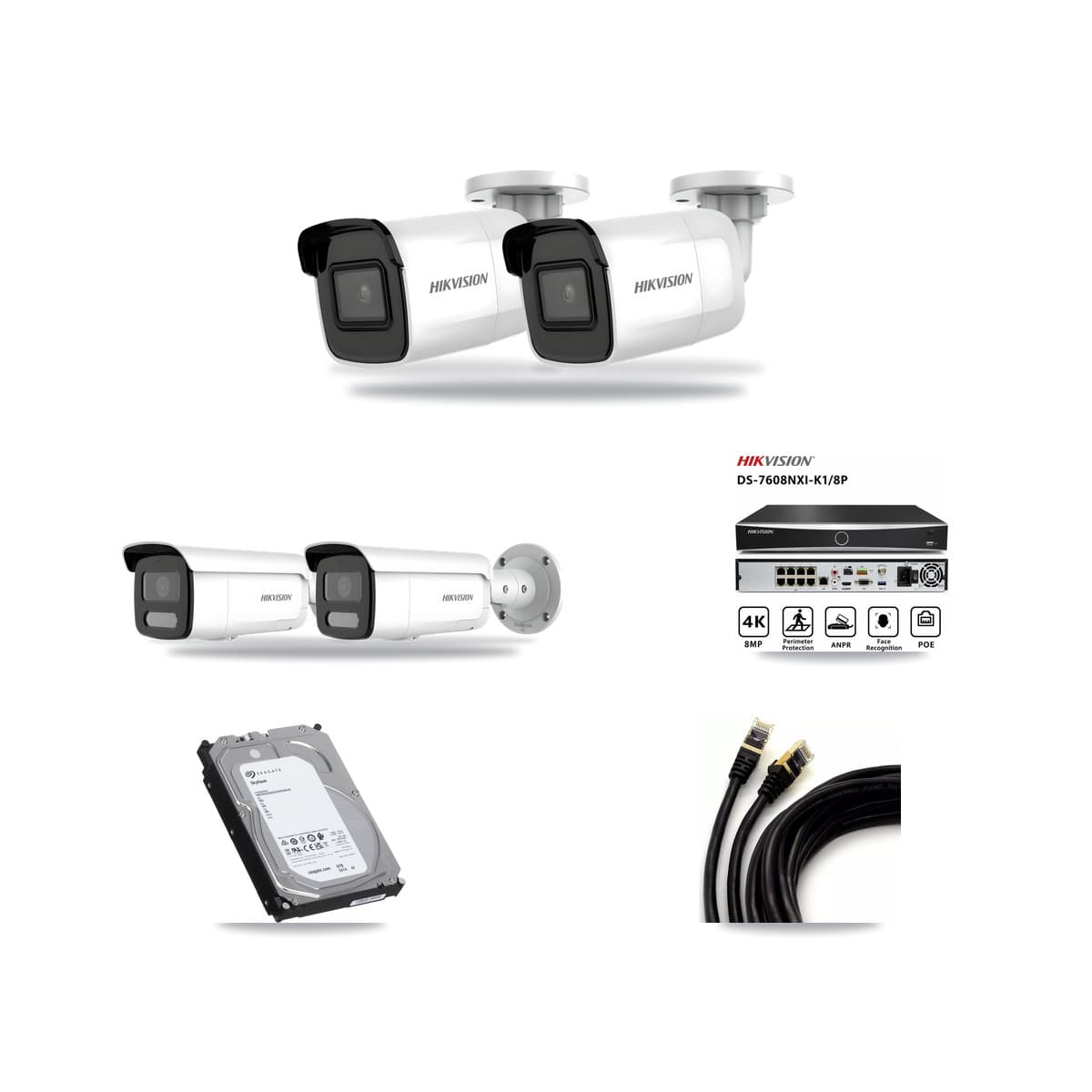 Hikvision 8-Channel 4MP – 4K CCTV Kit — 2 4K + 2 4MP Bullet Cameras + 6TB Recording (DS-7608NXI Recorder) - Image 1