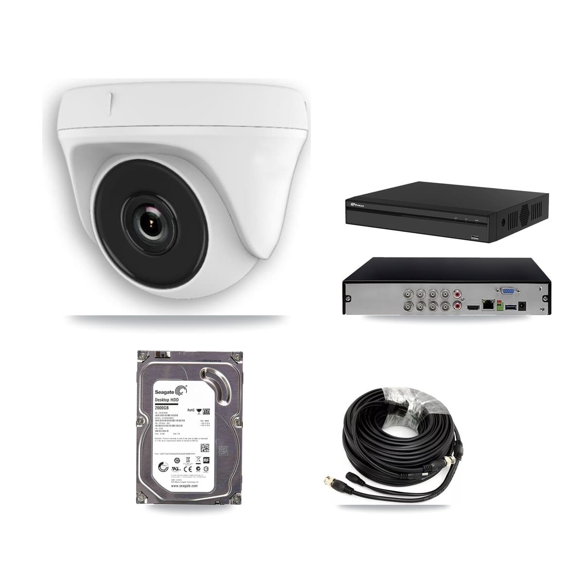 Prolux 8-Channel 2MP CCTV Kit — 3 White Dome Cameras + 2TB Recording (PXD-5108HS Recorder)