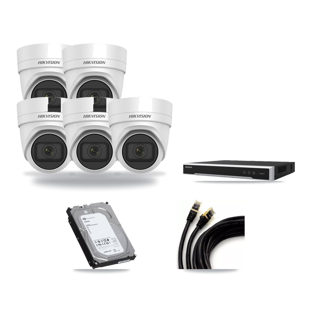 Hikvision 8-Channel 4MP CCTV Kit — 5 DS-2CD2H45FWD Turret Cameras + 6TB Recording (DS-7608NI-M2 Recorder) - Image 1
