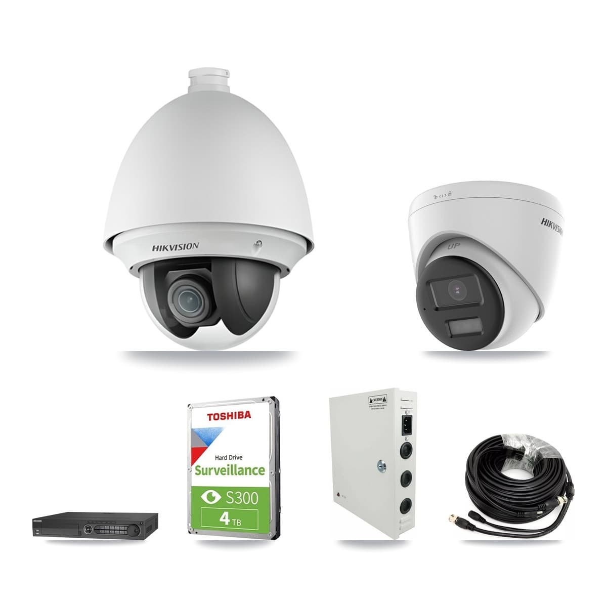 Hikvision 32-Channel 2MP – 5MP CCTV Kit — 2 2MP PTZ + 2 5MP Turret Cameras + 4TB Recording (DS-7332HQHI Recorder) - Image 1