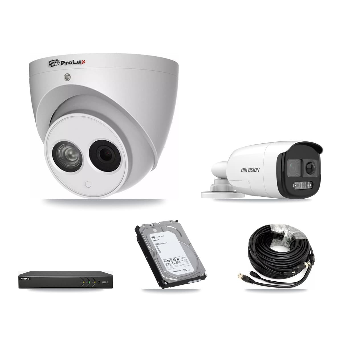 4-Channel 4MP – 5MP CCTV Kit — 1 DS-2CE12KF3T 5MP Bullet + 3 PXC-612C4W-A 4MP Turret Cameras + 6TB Recording (AN-DV4-8MP Recorder) - Image 1