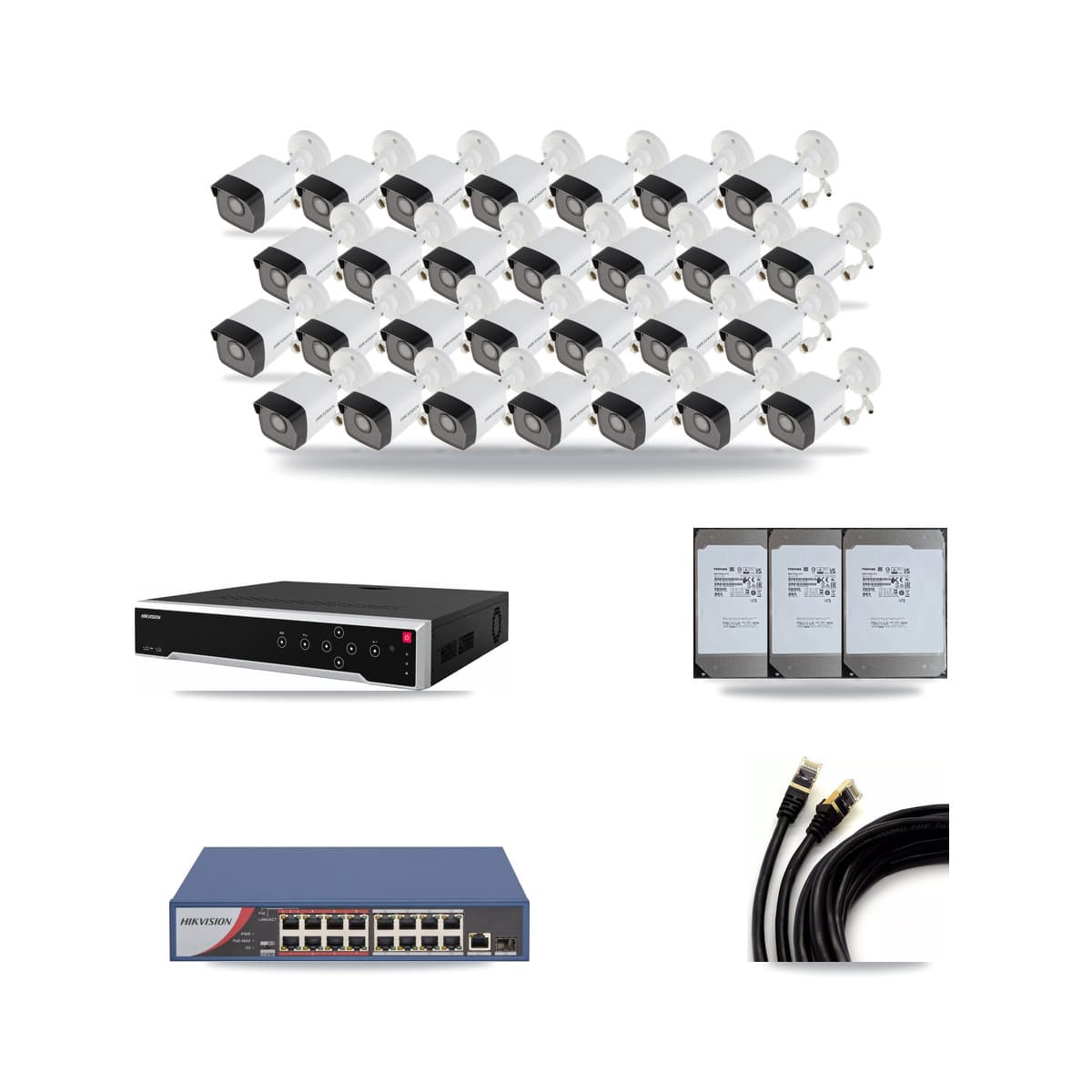 Hikvision 32-Channel 5MP CCTV Kit — 28 Bullet Cameras + 3× 14TB Recording - Image 1